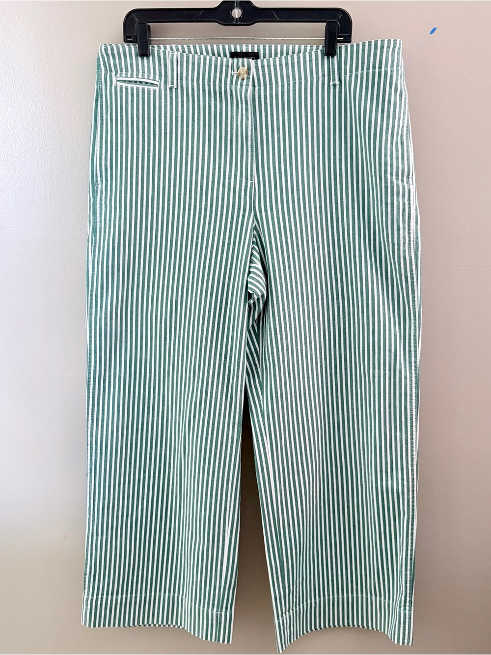Talbots Green White Striped Wide Leg Crop Pants Size 14 Coastal Cottage